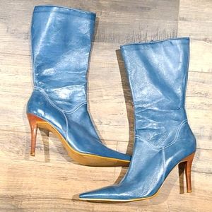 Vintage Blue High Heel Boots